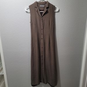 Kate Hill Brown Polka Dot Sleeveless Midi Dress, Size 2 Petite